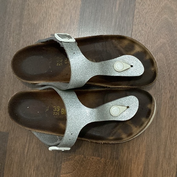 Birkenstock Gizeh Girl Kid Silver Glitter Thong Sandals Size 35 - Picture 3 of 12